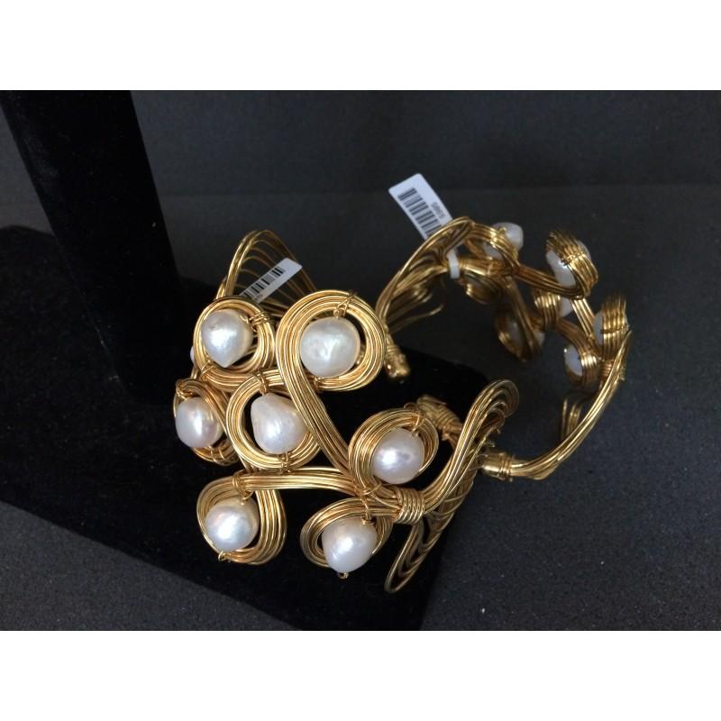 Brazalete espiral perla en chapa de oro