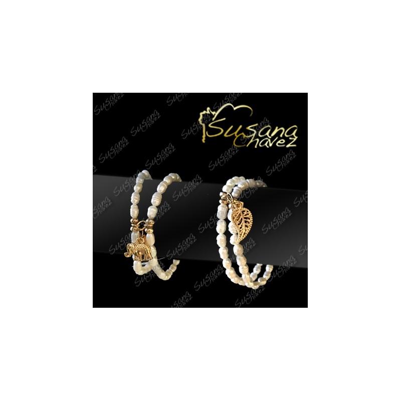 Pulsera delgada dos hilos perla con dije
